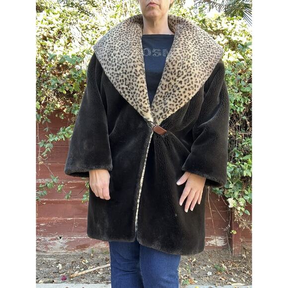 Vintage J Percy Marvin Richards Leopard Cheetah Print Hooded Coat Size Large USA - Picture 5 of 7